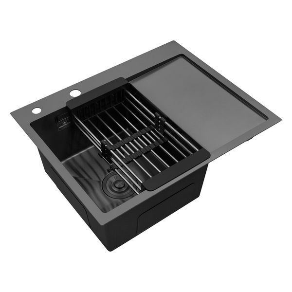 Комплект кухонної мийки Kroner KRP Schwarze 6350LHM PVD ST06 nero SL42179 фото