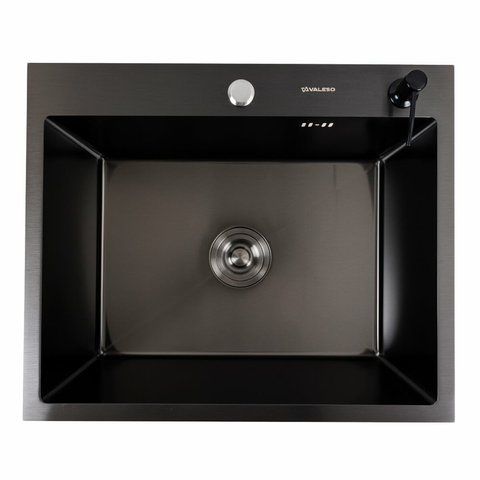 Кухонная мойка черная 60*45 PVD Platinum Handmade (сифон круглый, 3.0/1.5) 45352 фото