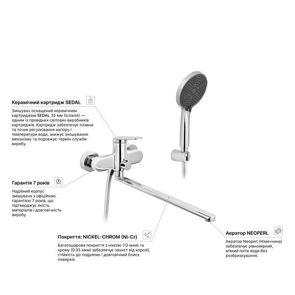 Смеситель для ванны Kroner Element 211414-0101 CV035956 фото