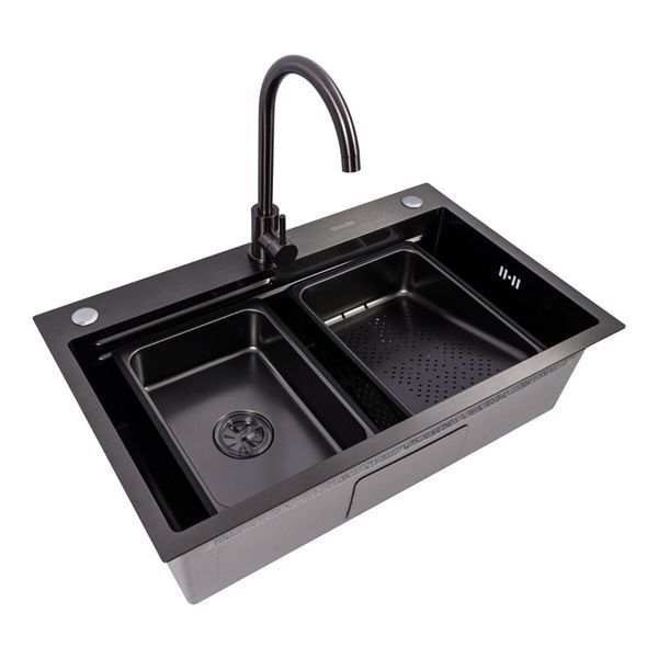 Мийка кухонна нержавіюча сталь PVD чорна Work station для кухні VALESO CM 75*46B Handmade 3.0/0.8 50068 фото