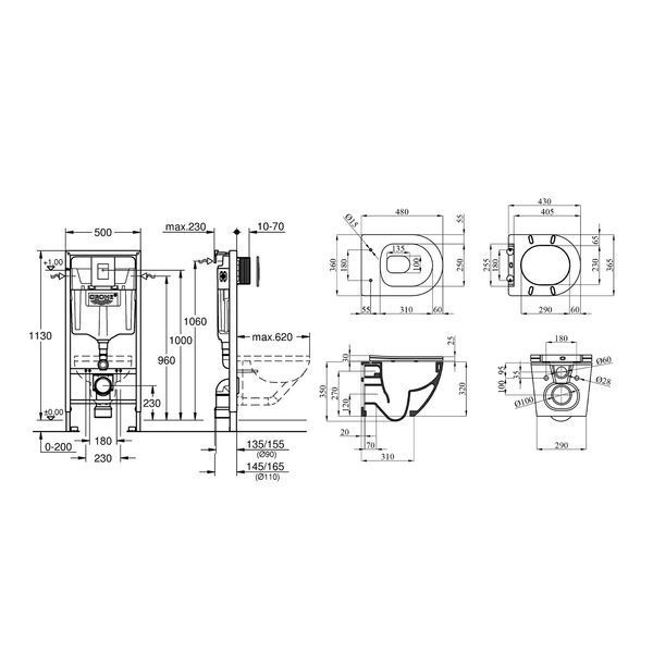 Комплект 4 в 1: Инсталляция Grohe Rapid SL 3 в 1 38772001 + Унитаз безободковый Kroner Harz WHI483632 TORNADO с сиденьем Slim Duroplast / Soft-close / Quick relase KH483632WHIT (38772001KH483632) CV033824 фото