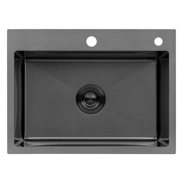 Комплект кухонної мийки Kroner KRP Schwarze 58х43HM PVD ST07 Grafite SL44631 фото