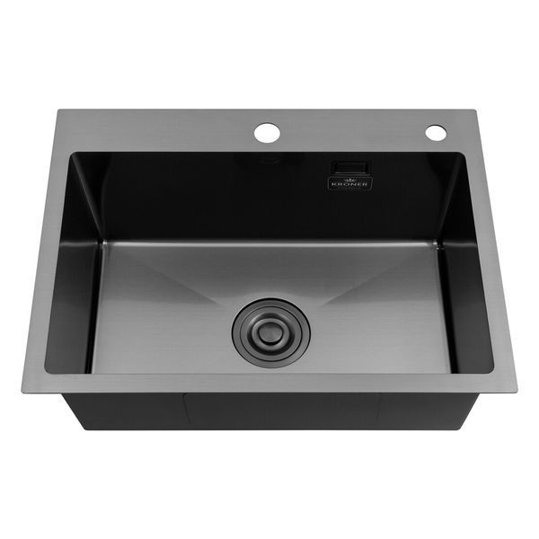 Комплект кухонної мийки Kroner KRP Schwarze 58х43HM PVD ST07 Grafite SL44631 фото