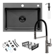 Комплект кухонної мийки Kroner KRP Schwarze 58х43HM PVD ST07 Grafite SL44631 фото 1