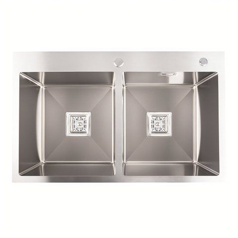 Кухонна мийка нержавійка Platinum Handmade HDB на дві чаші (квадратний сифон,3.0/1.0) 36733 фото