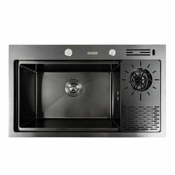 Комплект кухонной мойки 780x460x210 PVD Platinum со смесителем водопад pl42238 фото