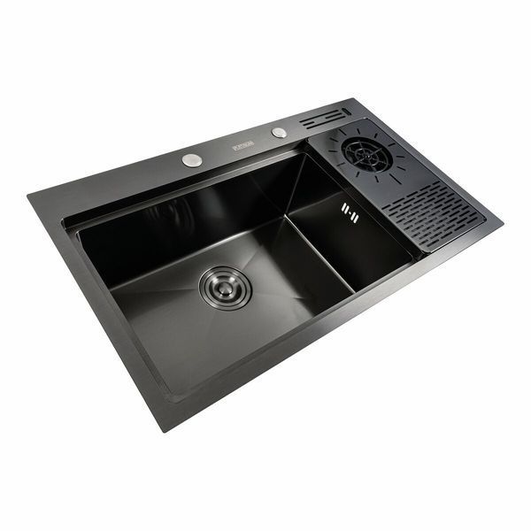 Комплект кухонной мойки 780x460x210 PVD Platinum со смесителем водопад pl42238 фото