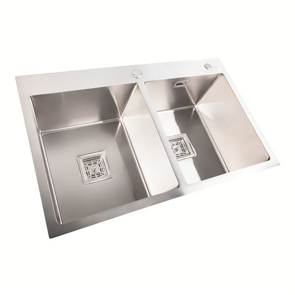 Кухонная мойка нержавейка Platinum Handmade HDB на две чаши (квадратный сифон, 3.0/1.0) 36733 фото