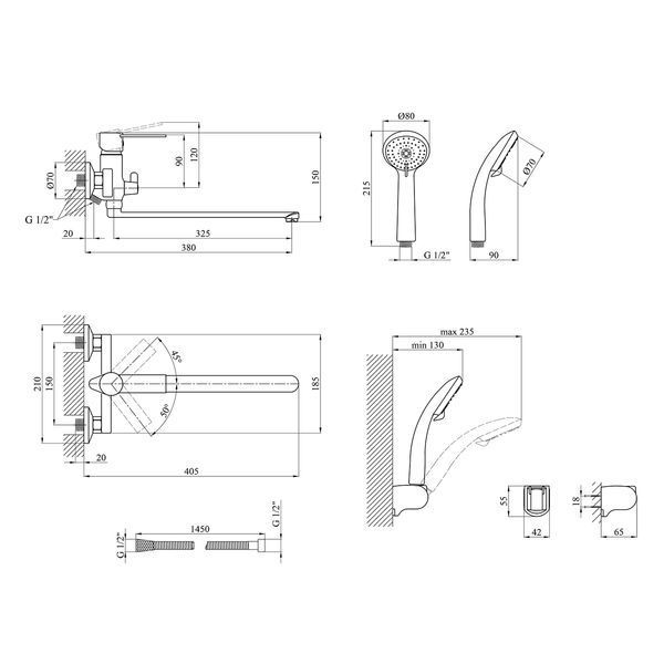 Смеситель для ванны Kroner KRP Basis - C070 CV024303 фото