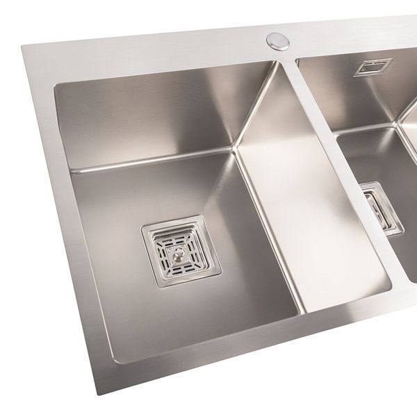 Кухонная мойка нержавейка Platinum Handmade HDB на две чаши (квадратный сифон, 3.0/1.0) 36733 фото