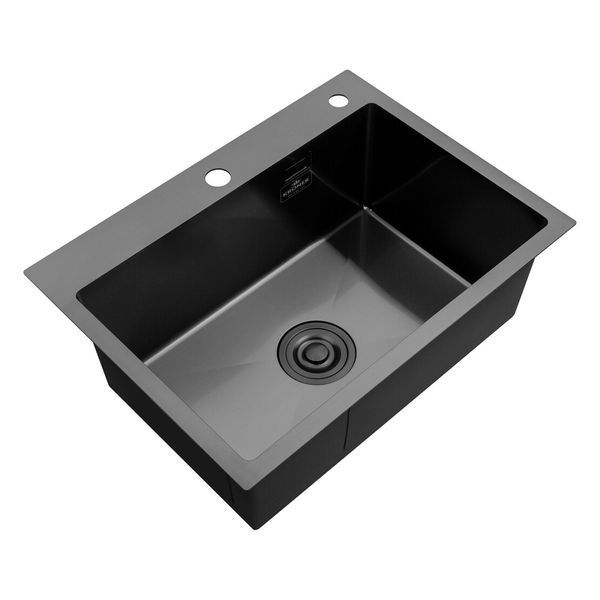 Комплект кухонної мийки Kroner KRP Schwarze 58х43HM PVD ST08 Grafite SL44648 фото