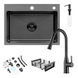 Комплект кухонної мийки Kroner KRP Schwarze 58х43HM PVD ST08 Grafite SL44648 фото 1