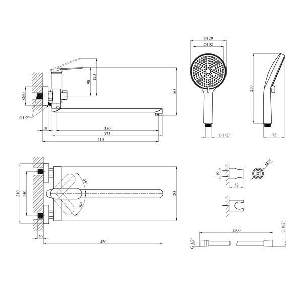 Смеситель для ванны Kroner Element 211414-3801 CV035958 фото