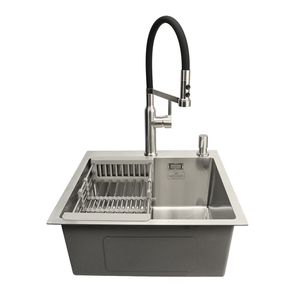 Комплект кухонної мийки Kroner KRP Geb&uuml;rstet 50х50HM ST04 BLK SL43479 фото