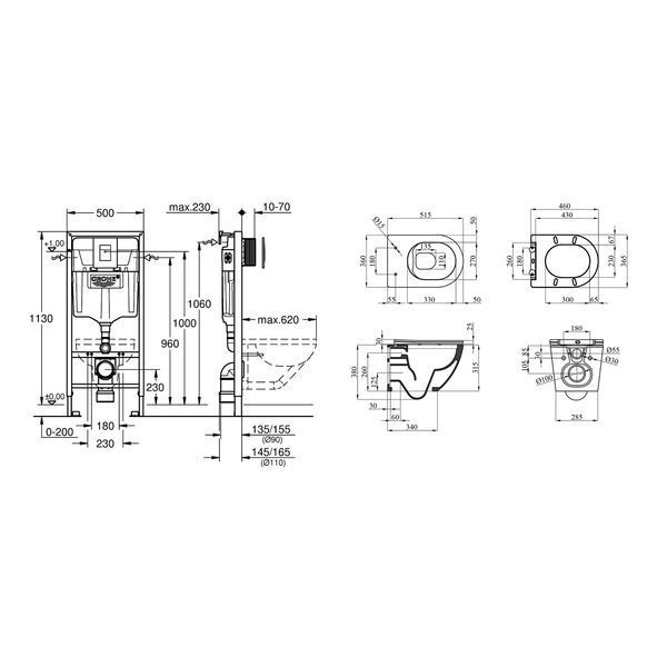 Комплект 4 в 1: Инсталляция Grohe Rapid SL 3 в 1 38772001 + Унитаз безободковый Kroner Harz WHI523632 RIMLESS с сиденьем Slim Duroplast / Soft-close / Quick relase KH523632WHIR (38772001KH523632) CV033826 фото