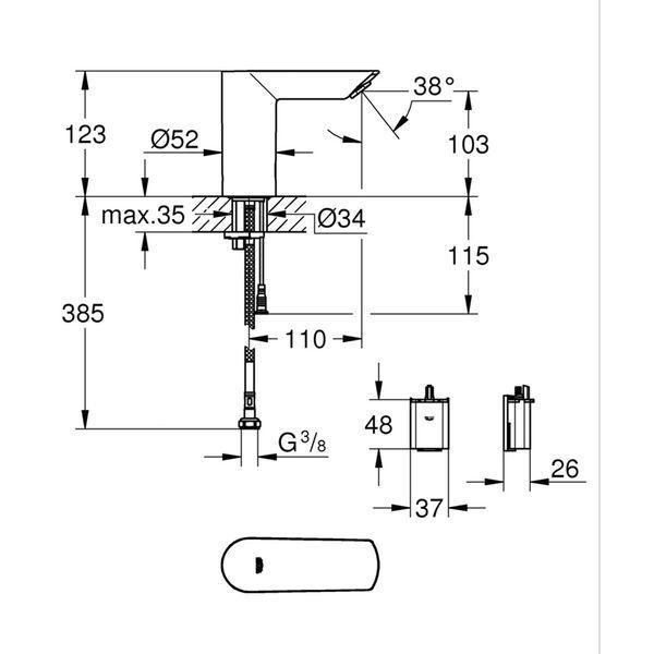 Змішувач безконтактний для раковини Grohe Bau Cosmopolitan E 36452000 без змішування CV036265 фото
