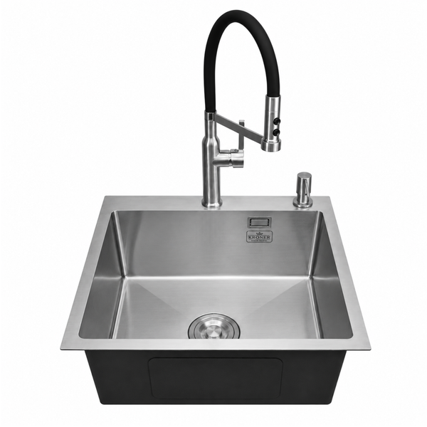 Комплект кухонної мийки Kroner KRP Geb&uuml;rstet 50х50HM ST04 BLK SL43479 фото