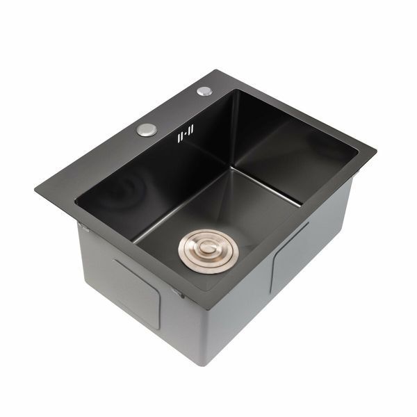 Мийка для кухні Platinum Handmade PVD чорна 500х450х220 (товщина 3,0/1,5 мм + корзина та дозатор в комплекті) 23623 фото