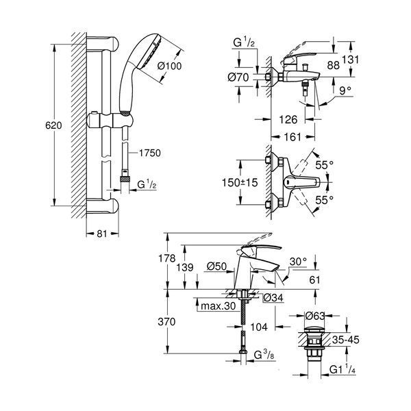 Набор смесителей для ванной комнаты Grohe Start Vitalio 32278551 CV031971 фото