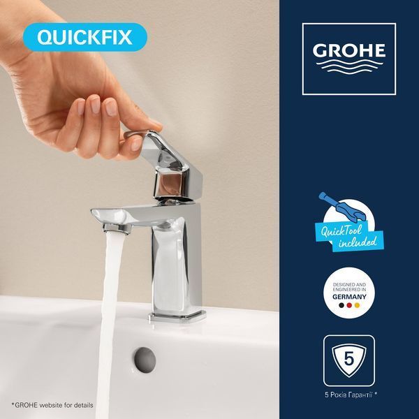 Смеситель для раковины Grohe QuickFix Dice S-Size 1018570000 с донным клапаном CV036199 фото