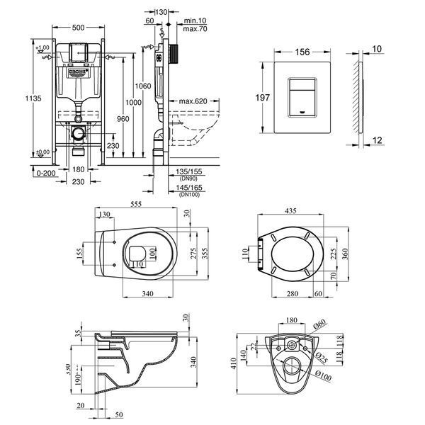 Комплект 4 в 1: Инсталляция GROHE Solido 3 в 1 3884966Q + Унитаз безободковый Kroner Oker WHI533536 RIMLESS с сиденьем Slim Duroplast / Soft-close / Quick relase KO533536WHIR (3884966KO533536) CV033827 фото
