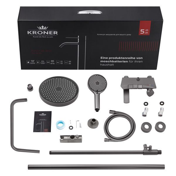 Термостатическая душевая система 2 в 1 Kroner KRP Axis Line Thermo-GRP0636H SS73741 фото