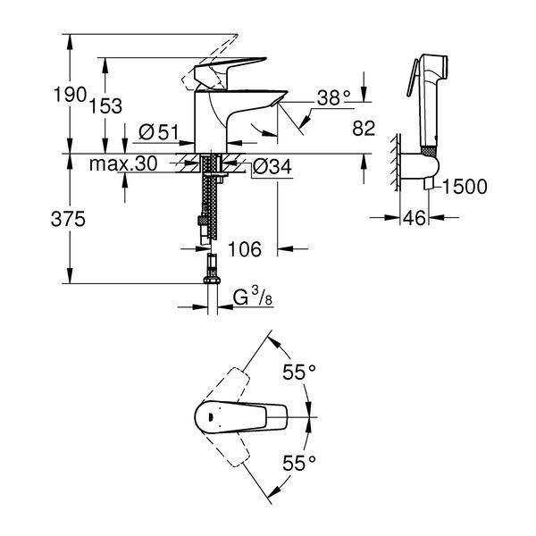 Набор для гигиенического душа со смесителем Grohe QuickFix StartEdge S-Size 23773001 CV030591 фото