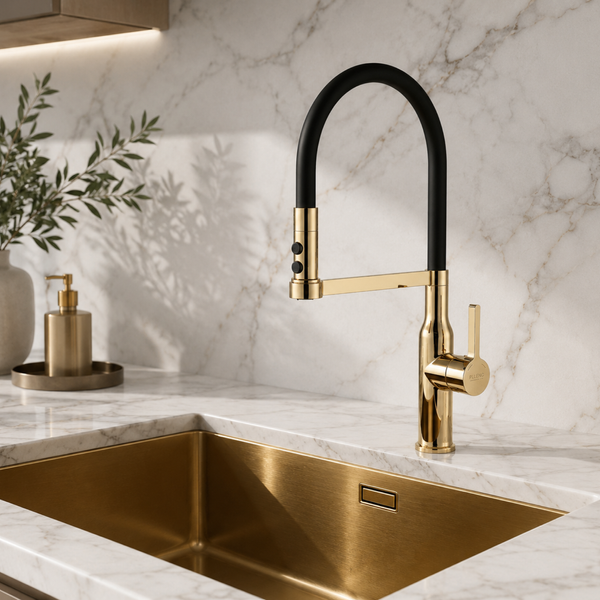 Смеситель для кухни с гибким изливом Plleno Lazio PVD ST4313BLK (золотой) ST430013 фото