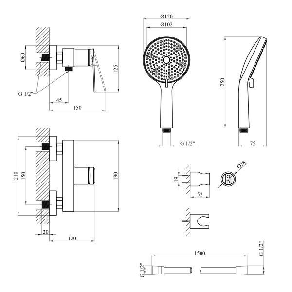 Змішувач для душу Kroner Element 211411-0101 CV035965 фото