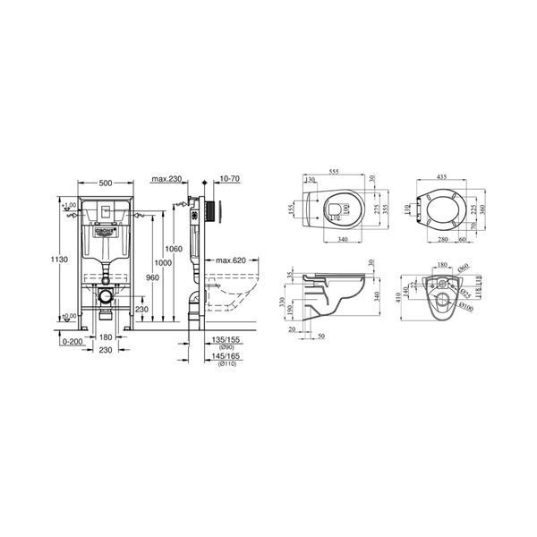 Комплект 4 в 1: Инсталляция Grohe Rapid SL 3 в 1 38772001 + Унитаз безободковый Kroner Oker WHI533536 RIMLESS с сиденьем Slim Duroplast / Soft-close / Quick relase KO533536WHIR (38772001KO533536) CV033828 фото