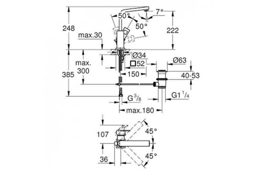Змішувач для умивальника L-Size Eurocube 2313500E Grohe 2313500E фото