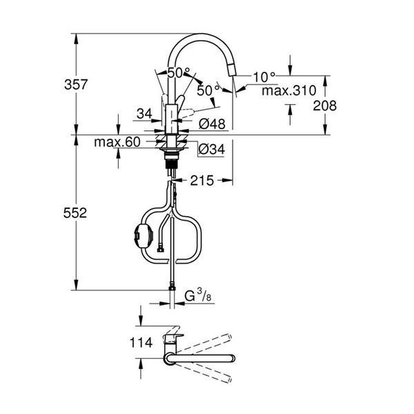 Смеситель для кухни с выдвижным изливом Grohe StartCurve 30562000 CV036271 фото