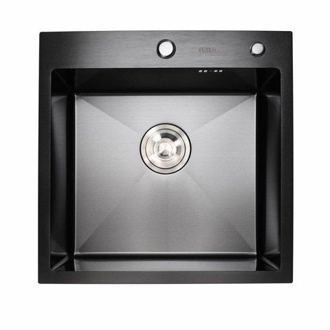 Кухонна мийка 50*50 PVD чорна Platinum Handmade (сифон круглий, 3,0/0,8) 42621 фото