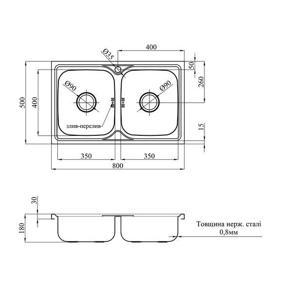 Накладная кухонная мойка Kroner KRP Satin - 5080Z (0.8 мм) CV022822 фото