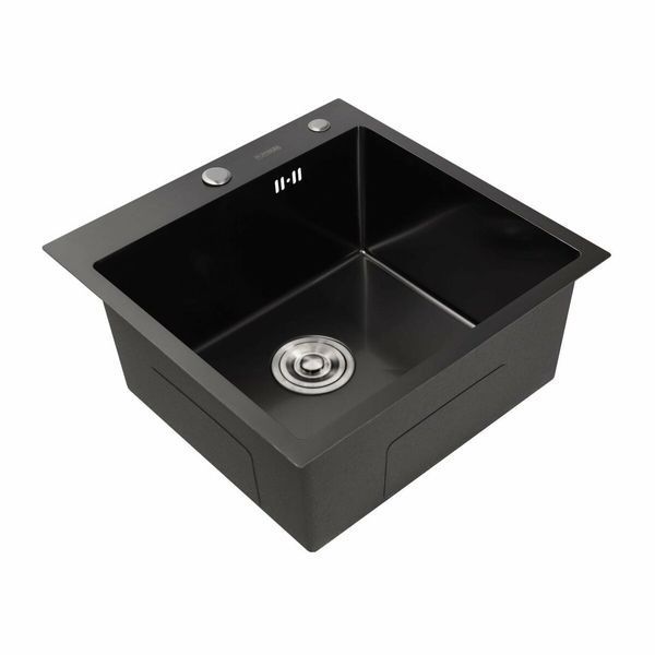 Кухонная мойка 50*50 PVD черная Platinum Handmade (сифон круглый, 3,0/0,8) 42621 фото