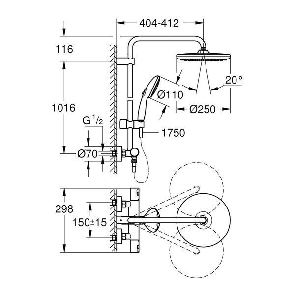 Душова система термостатична Grohe QuickFix Vitalio Start System 250 266772431 CV033959 фото