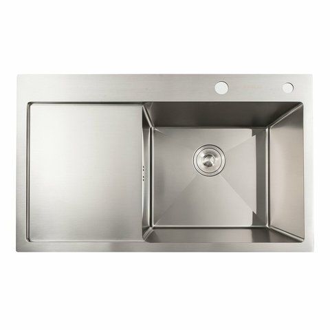 Кухонна мийка нержавійка 78*48 R Platinum Handmade (два отвори, круглий сифон 3,0/0,8) 42216 фото