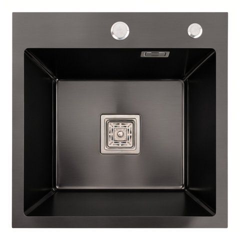 Мийка PVD Platinum Handmade НSBB 450x450x220 чорна (квадратний сифон.3,0/1,0) 38086 фото