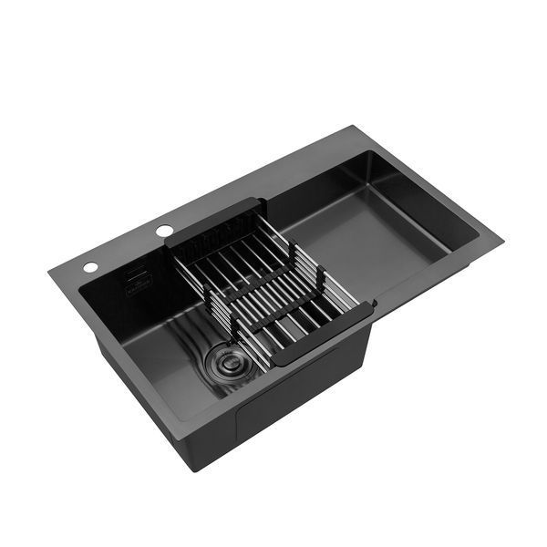 Кухонна мийка Kroner KRP Schwarze - 7848LHM PVD (3.0/1.0 мм) CV030023 фото