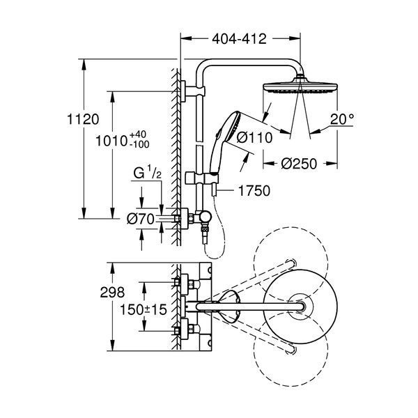 Душова система термостатична Grohe QuickFix Vitalio Start System 250 26678001 CV035123 фото