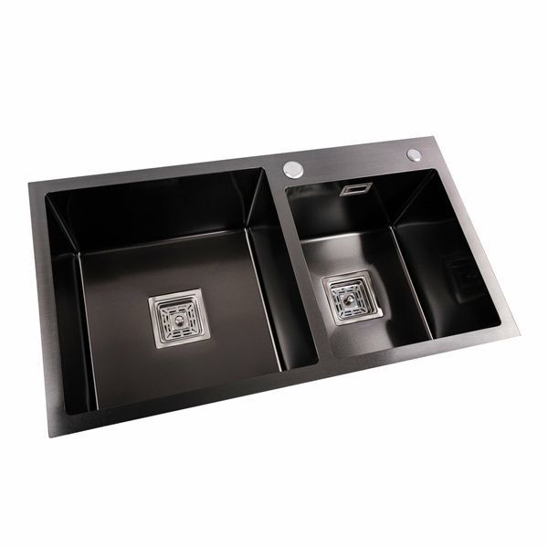 Кухонна мийка Platinum Handmade PVD HDB чорна 780х430х230 на дві чаші (квадратний сифон,3.0/1.0) 36732 фото