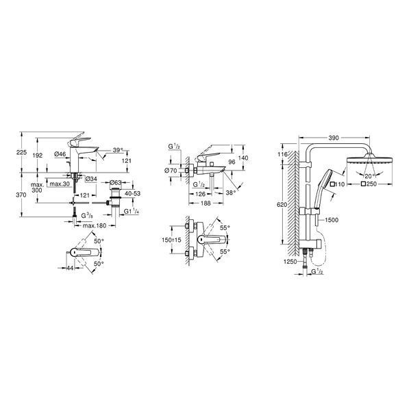 Набор смесителей 3 в 1 для ванной комнаты Grohe QuickFix Start M-Size UA202305RM CV030621 фото