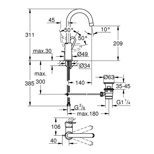 Смеситель для раковины Grohe BauLoop L-Size 23763000 CV031160 фото