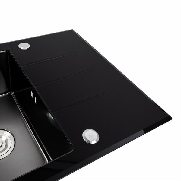 Кухонна мийка скляна CM 78*50 PVD Platinum Handmade чорна 47099 фото