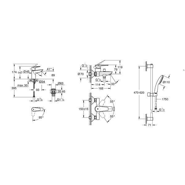 Набор смесителей 3 в 1 для ванной комнаты Grohe QuickFix StartEdge S-Size UA202501SE CV030624 фото
