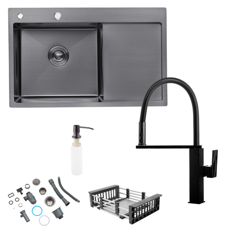 Комплект кухонної мийки Kroner KRP Schwarze 7849LHM PVD ST4303 ST42121 фото
