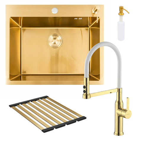 Комплект кухонной мойки Platinum 60*50 PVD ST4314 Gold SL2356 фото