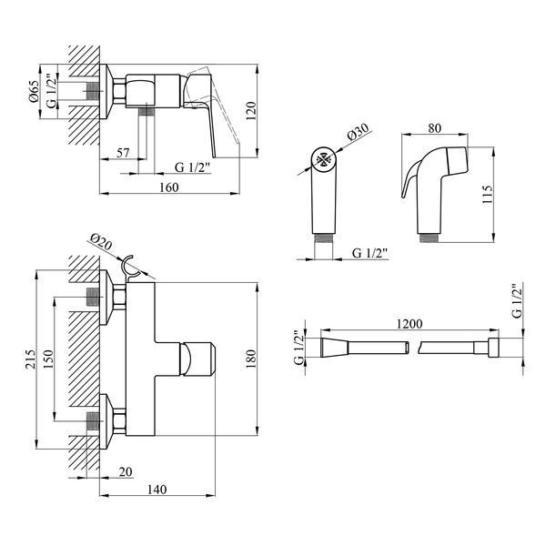 Набор для гигиенического душа со смесителем Kroner KRP Enzo - C052 CV023609 фото