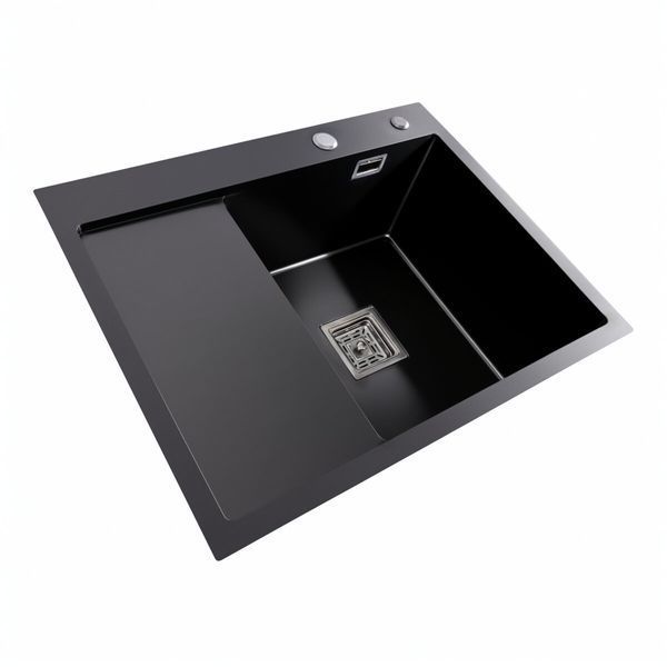 Кухонна мийка чорна Platinum PVD Handmade 65*50 R(квадратний сифон 3,0/1) 38088 фото