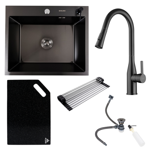 Комплект кухонної мийки Valeso 60х50HM PVD ST08 Grafite SL73540 фото